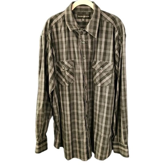 Beverly Hills Polo Club Black and Gray Plaid Button Front Shirt - Picture 1 of 8